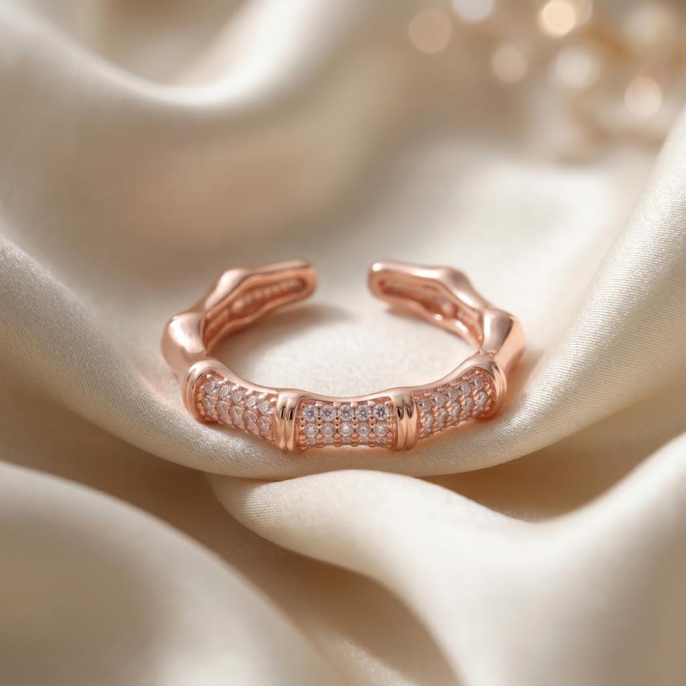 The99Jewel Rose Gold Plated American Diamond and Brass Adjustable Ring