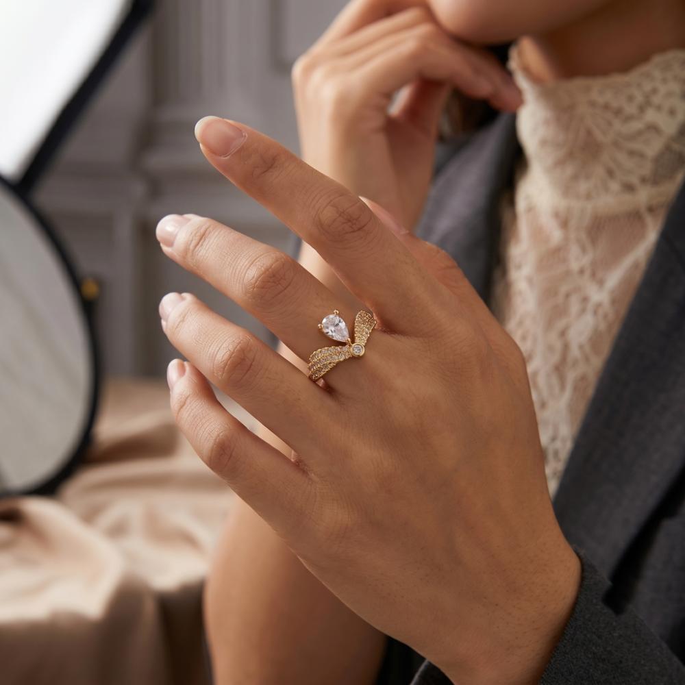 The99Jewel Gold Plated American Diamond and Brass Adjustable Ring