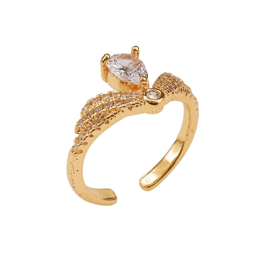 The99Jewel Gold Plated American Diamond and Brass Adjustable Ring