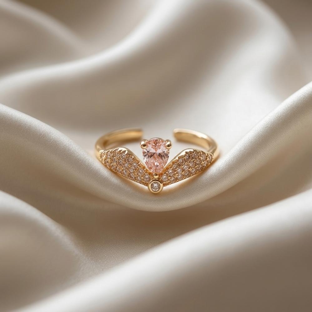 The99Jewel Gold Plated American Diamond and Brass Adjustable Ring