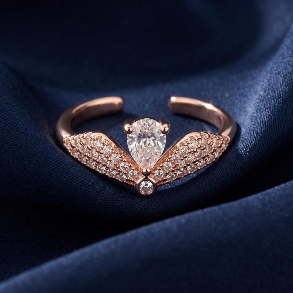 The99Jewel Rose Gold Plated American Diamond and Brass Adjustable Ring