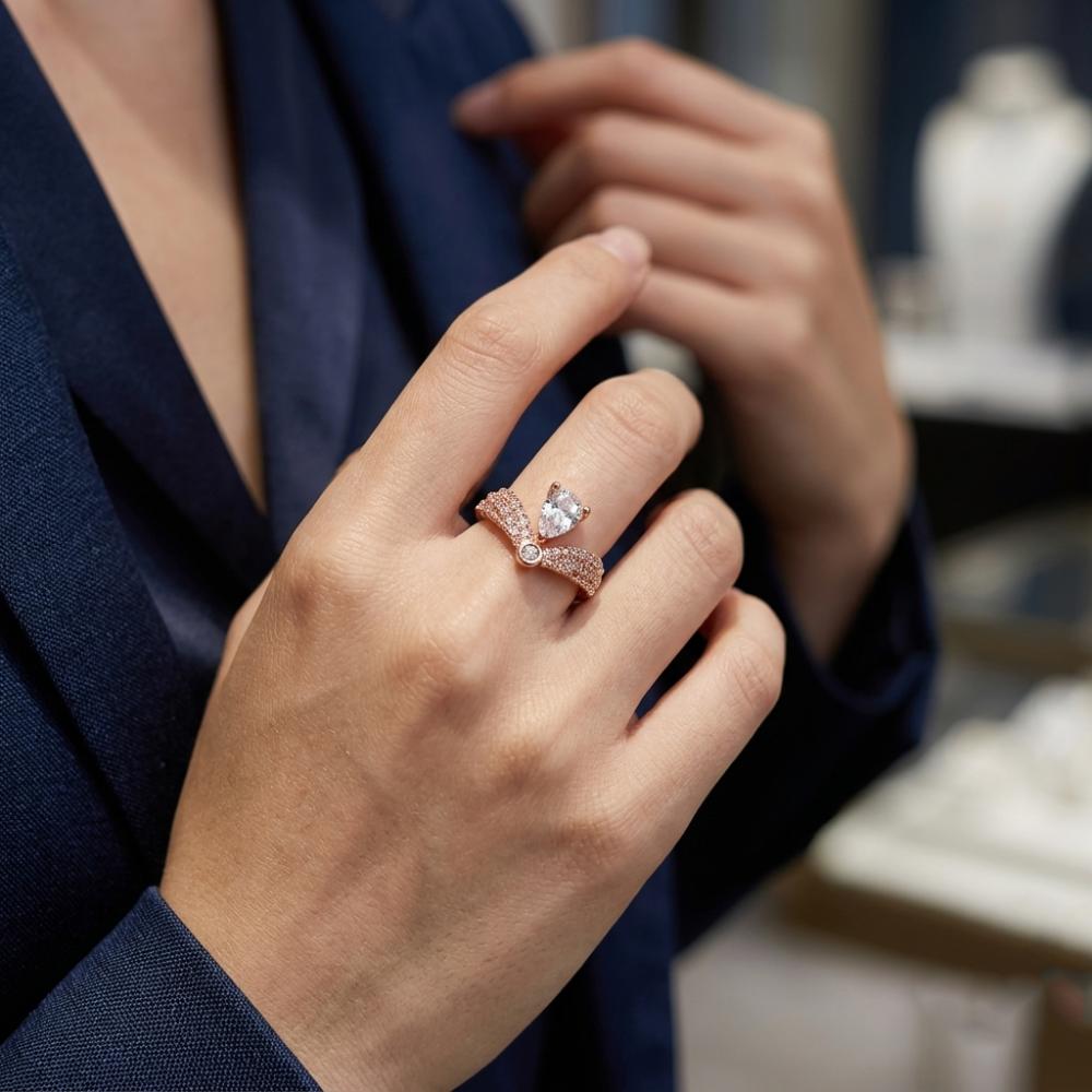 The99Jewel Rose Gold Plated American Diamond and Brass Adjustable Ring