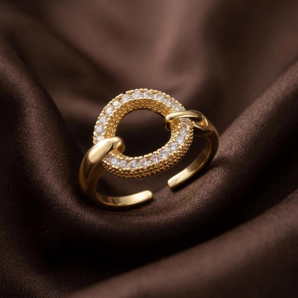 The99Jewel Gold Plated American Diamond and Brass Adjustable Ring