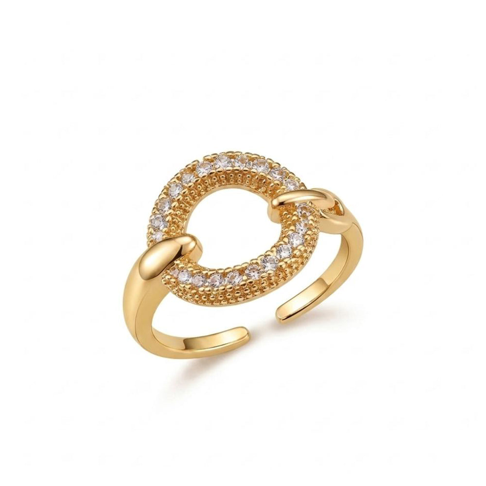 The99Jewel Gold Plated American Diamond and Brass Adjustable Ring