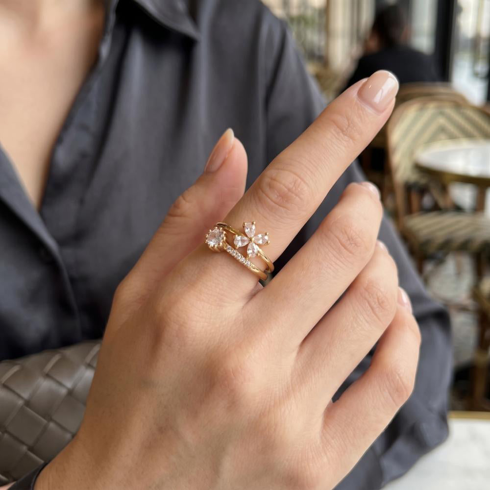 The99Jewel Gold Plated American Diamond and Brass Adjustable Ring