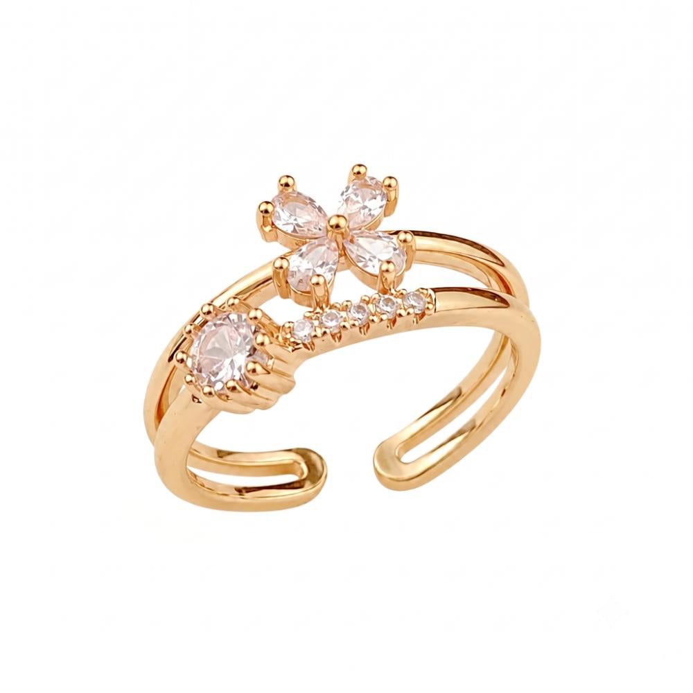 The99Jewel Gold Plated American Diamond and Brass Adjustable Ring