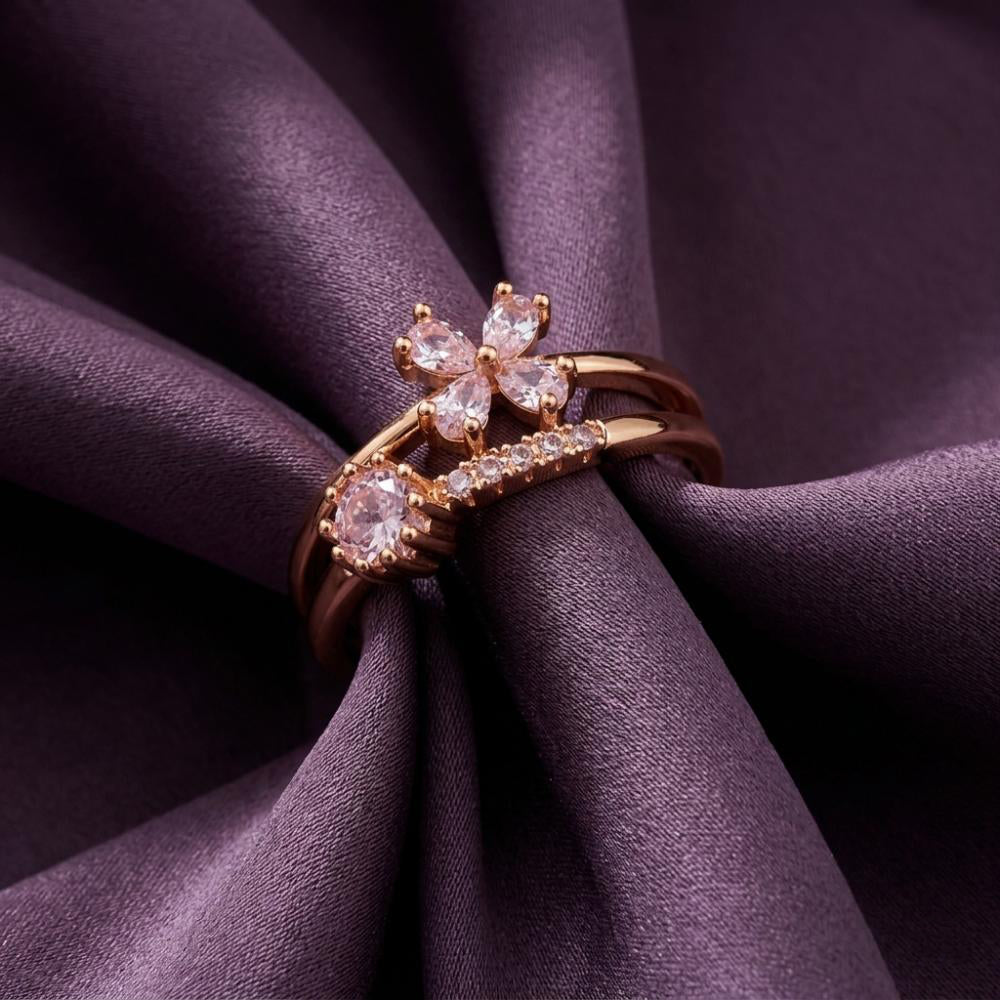 The99Jewel Gold Plated American Diamond and Brass Adjustable Ring