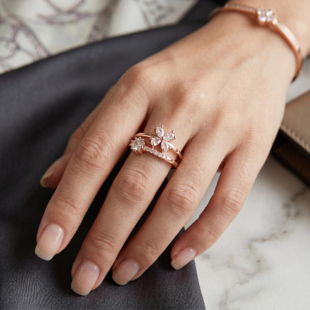 The99Jewel Rose Gold Plated American Diamond and Brass Adjustable Ring