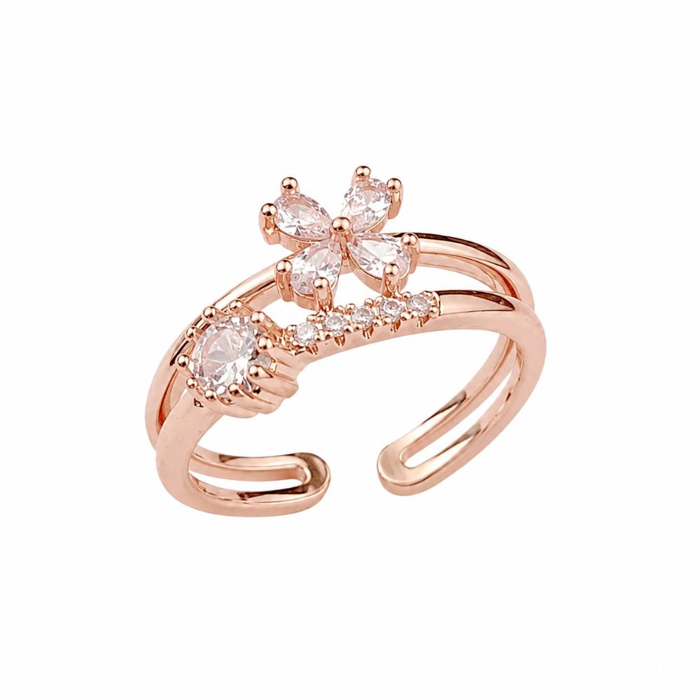 The99Jewel Rose Gold Plated American Diamond and Brass Adjustable Ring