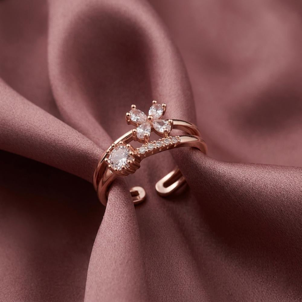 The99Jewel Rose Gold Plated American Diamond and Brass Adjustable Ring