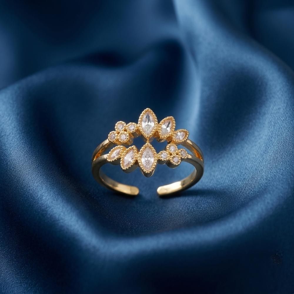 The99Jewel Gold Plated American Diamond and Brass Adjustable Ring
