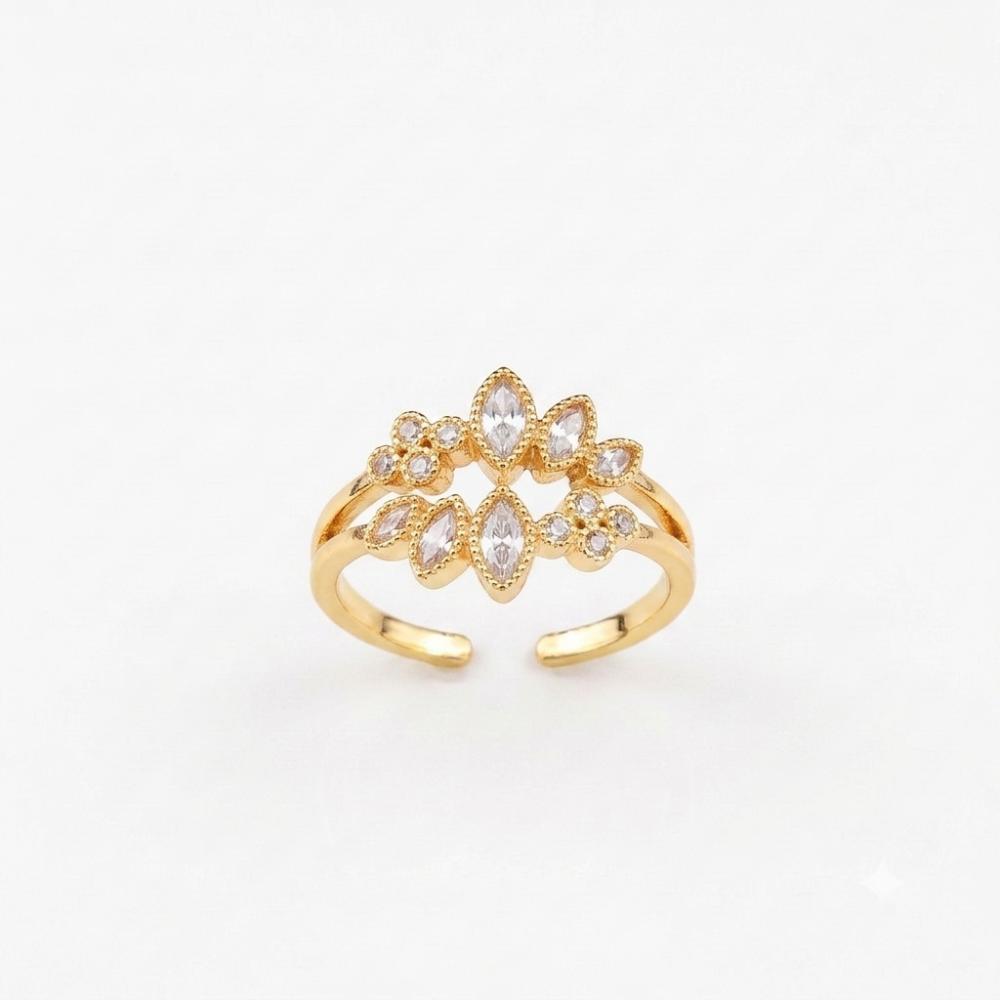 The99Jewel Gold Plated American Diamond and Brass Adjustable Ring