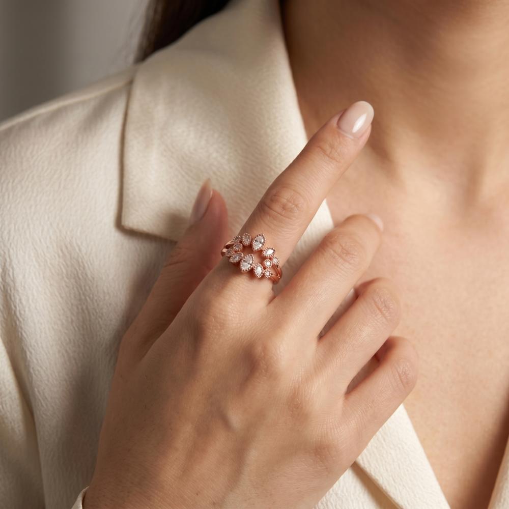 The99Jewel Rose Gold Plated American Diamond and Brass Adjustable Ring