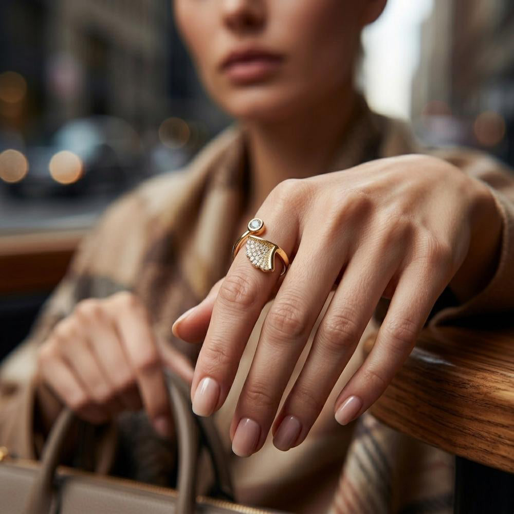 The99Jewel Gold Plated American Diamond and Brass Adjustable Ring