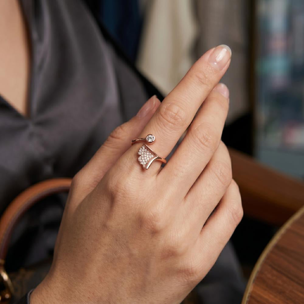 The99Jewel Rose Gold Plated American Diamond and Brass Adjustable Ring