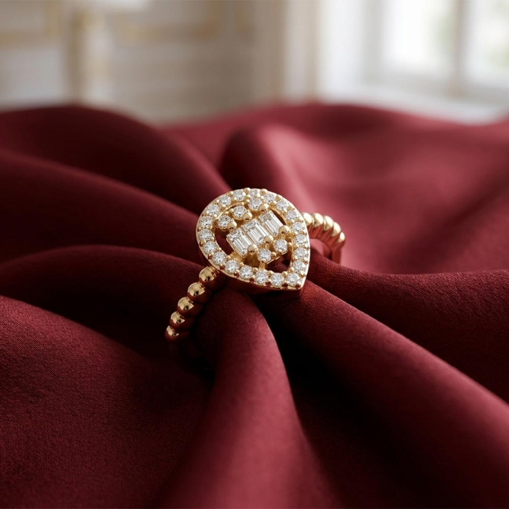 The99Jewel Gold Plated American Diamond and Brass Adjustable Ring
