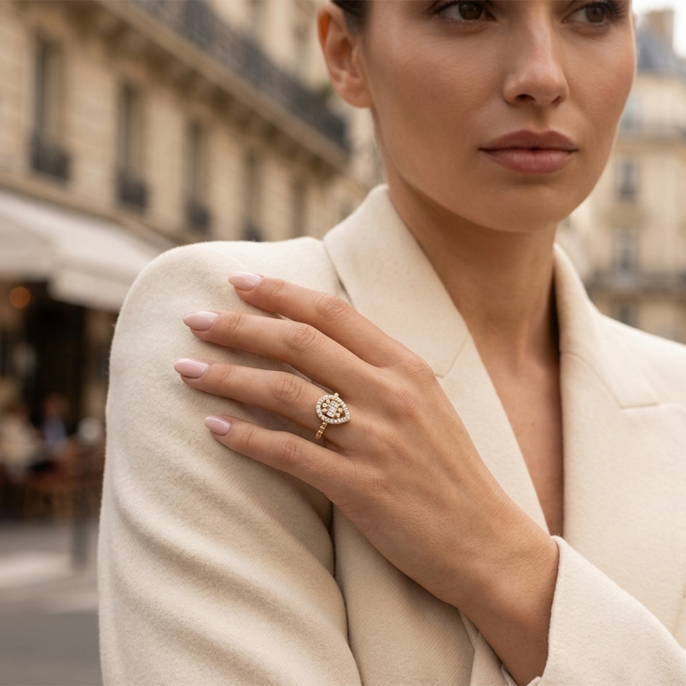 The99Jewel Gold Plated American Diamond and Brass Adjustable Ring