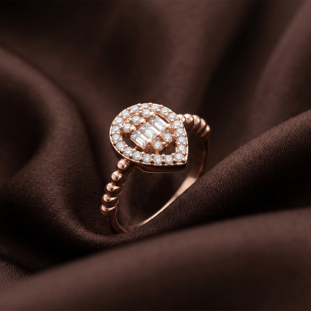 The99Jewel Rose Gold Plated American Diamond and Brass Adjustable Ring