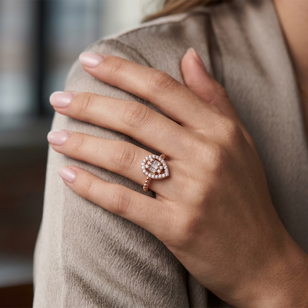 The99Jewel Rose Gold Plated American Diamond and Brass Adjustable Ring