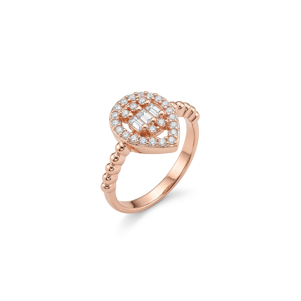 The99Jewel Rose Gold Plated American Diamond and Brass Adjustable Ring