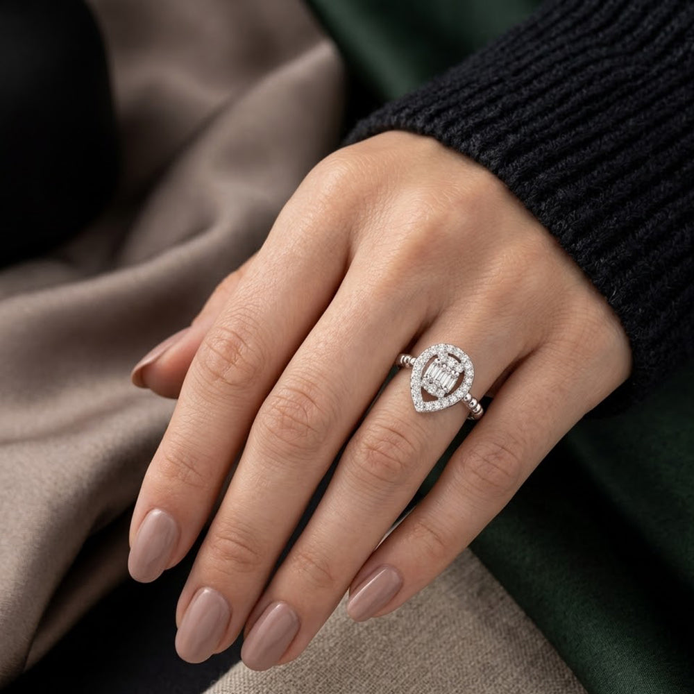 The99Jewel Silver Plated American Diamond and Brass Adjustable Ring