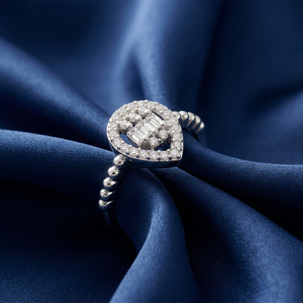 The99Jewel Silver Plated American Diamond and Brass Adjustable Ring