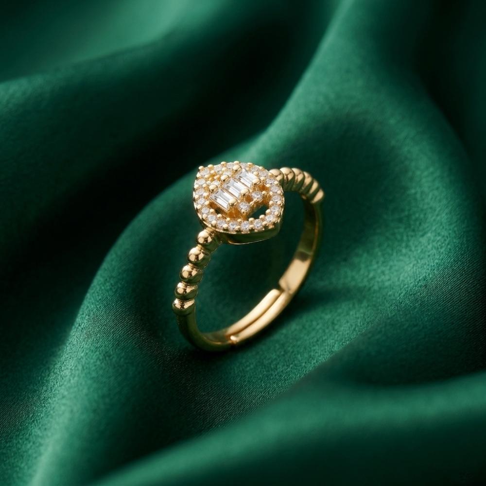 The99Jewel Gold Plated American Diamond and Brass Adjustable Ring