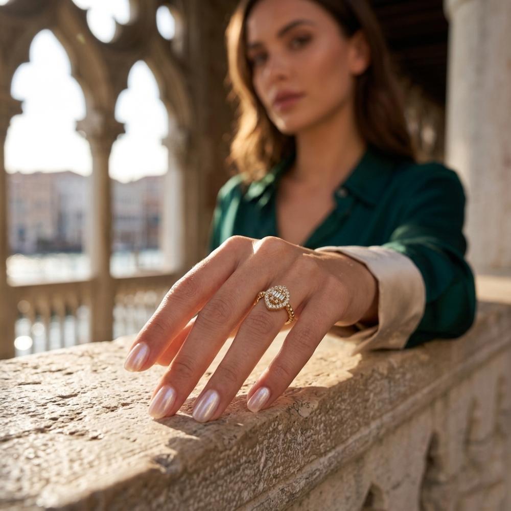 The99Jewel Gold Plated American Diamond and Brass Adjustable Ring