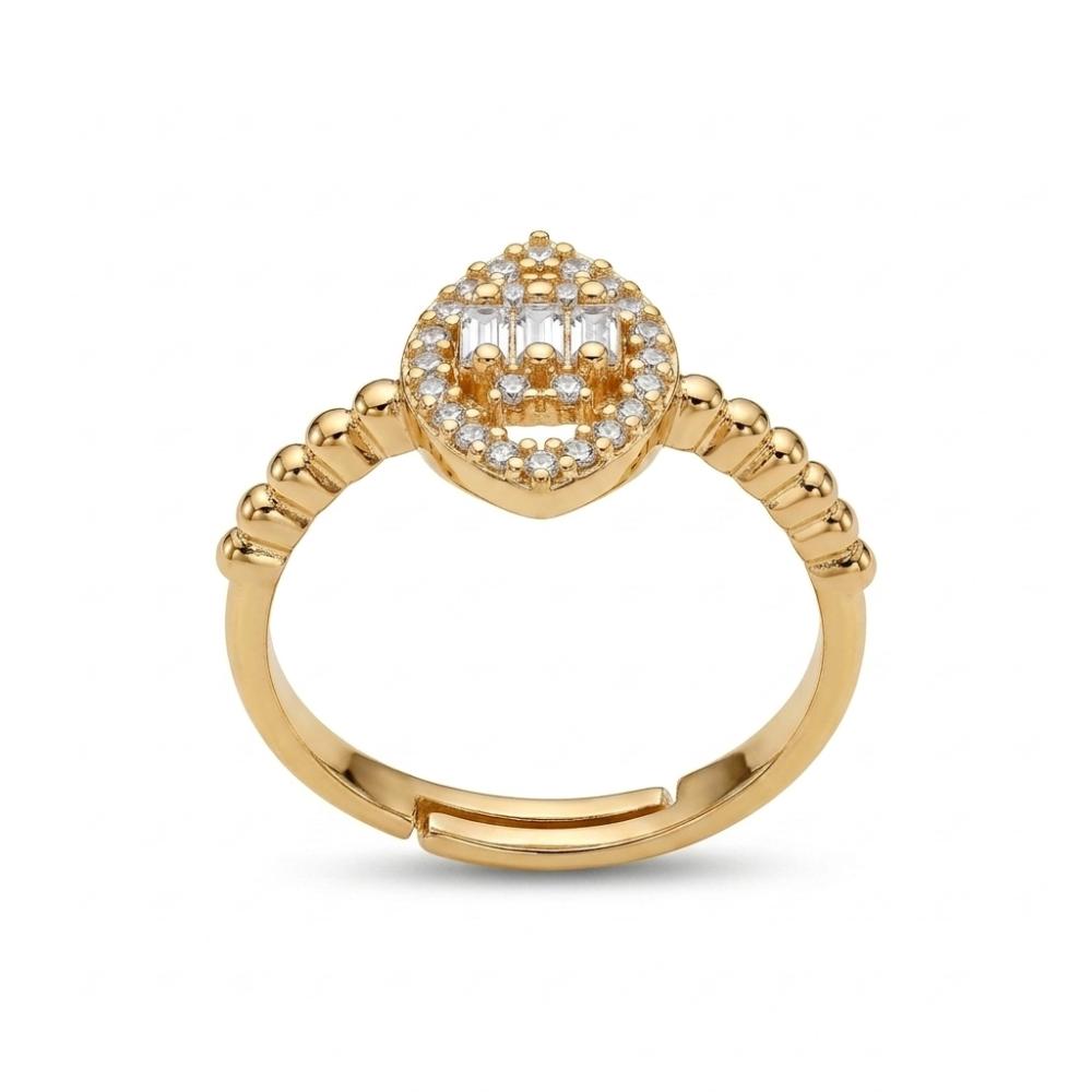 The99Jewel Gold Plated American Diamond and Brass Adjustable Ring