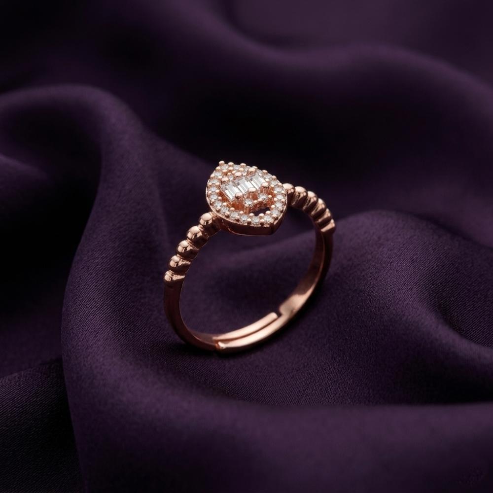 The99Jewel Rose Gold Plated American Diamond and Brass Adjustable Ring