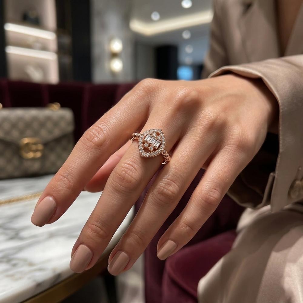 The99Jewel Rose Gold Plated American Diamond and Brass Adjustable Ring