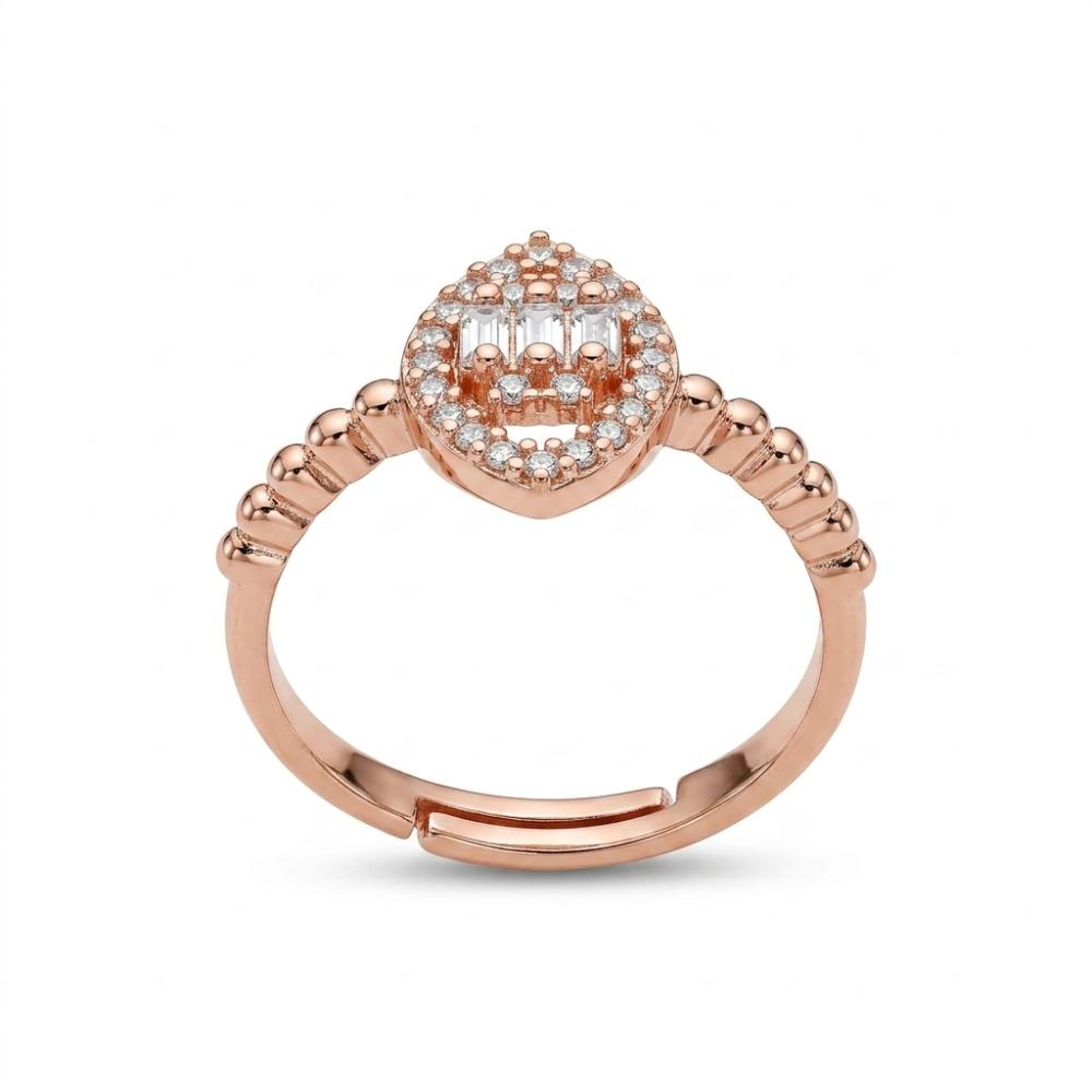 The99Jewel Rose Gold Plated American Diamond and Brass Adjustable Ring