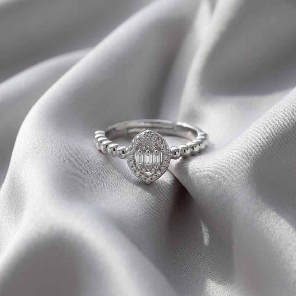 The99Jewel Silver Plated American Diamond and Brass Adjustable Ring