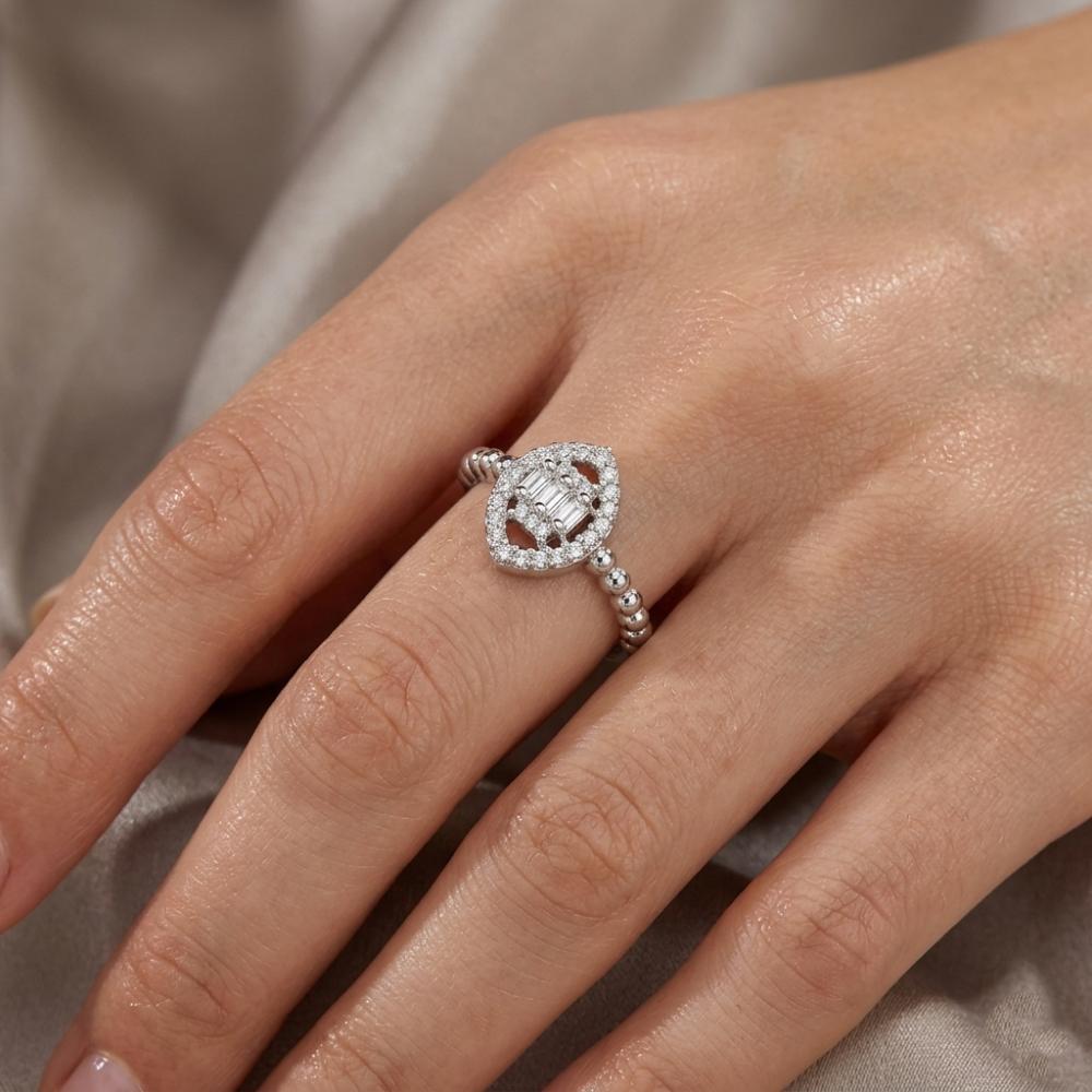 The99Jewel Silver Plated American Diamond and Brass Adjustable Ring