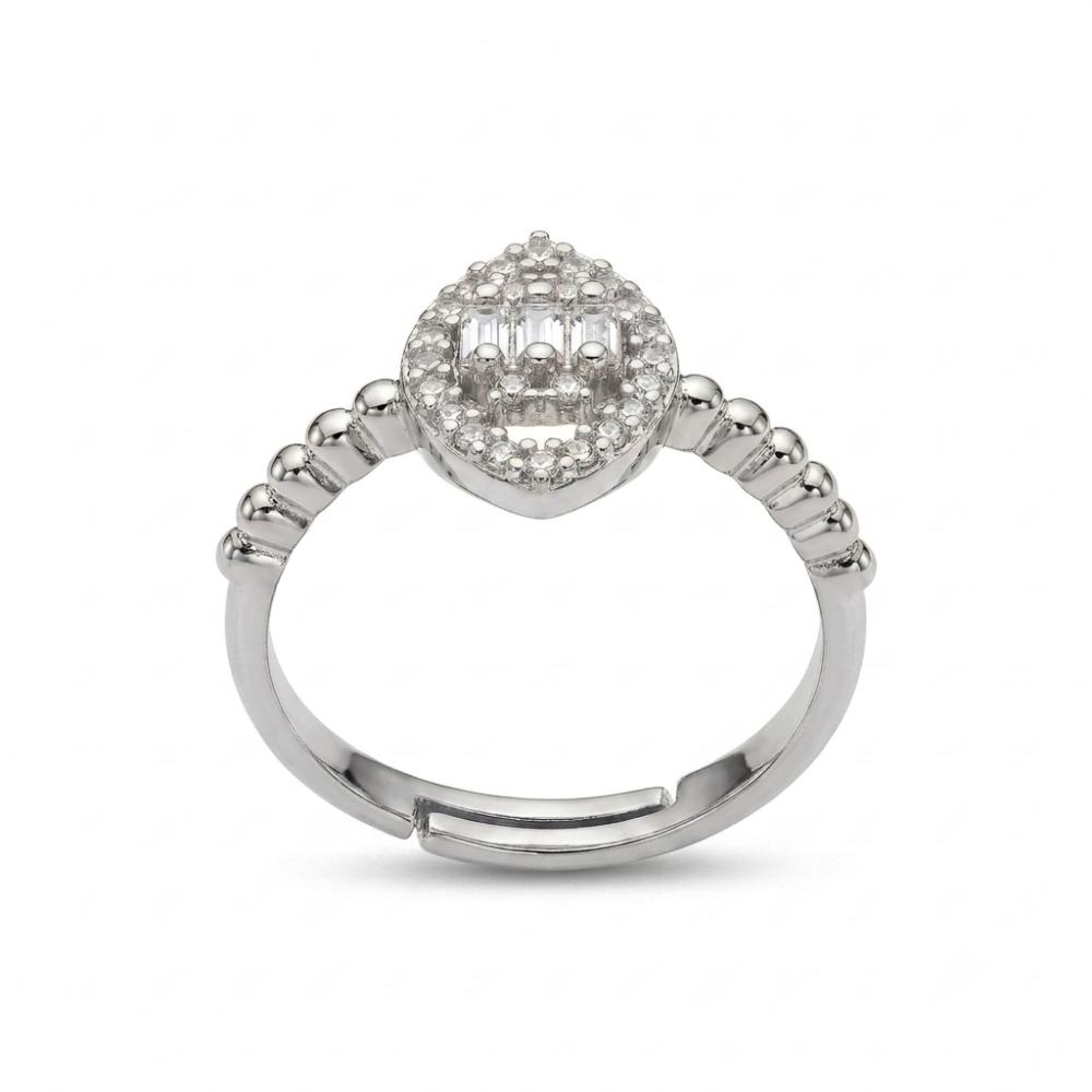 The99Jewel Silver Plated American Diamond and Brass Adjustable Ring