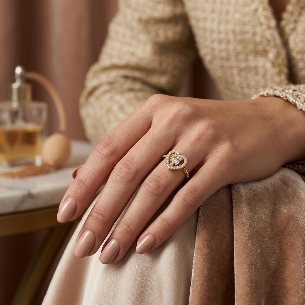 The99Jewel Gold Plated American Diamond and Brass Adjustable Ring