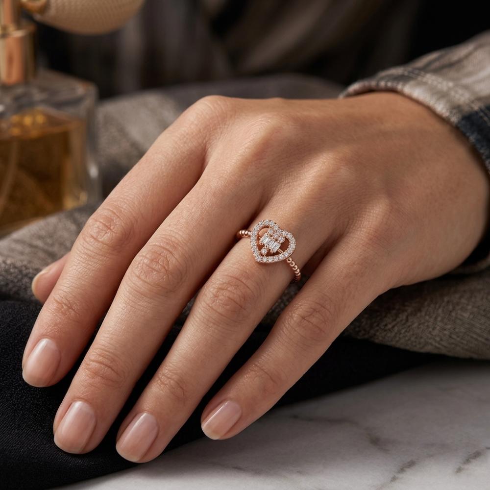 The99Jewel Rose Gold Plated American Diamond and Brass Adjustable Ring