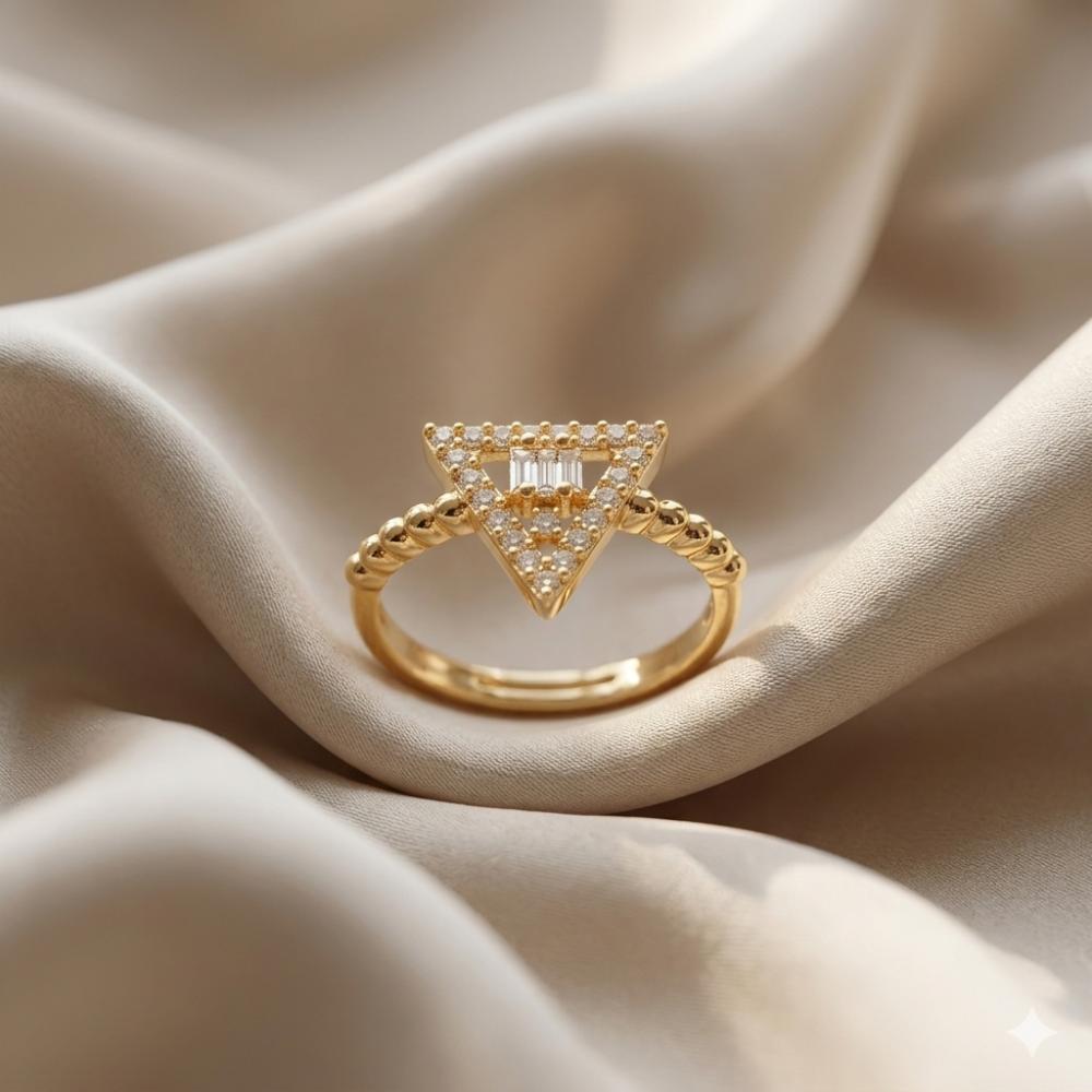 The99Jewel Gold Plated American Diamond and Brass Adjustable Ring