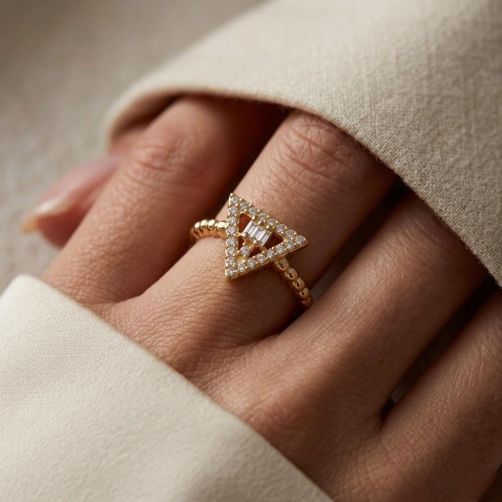 The99Jewel Gold Plated American Diamond and Brass Adjustable Ring