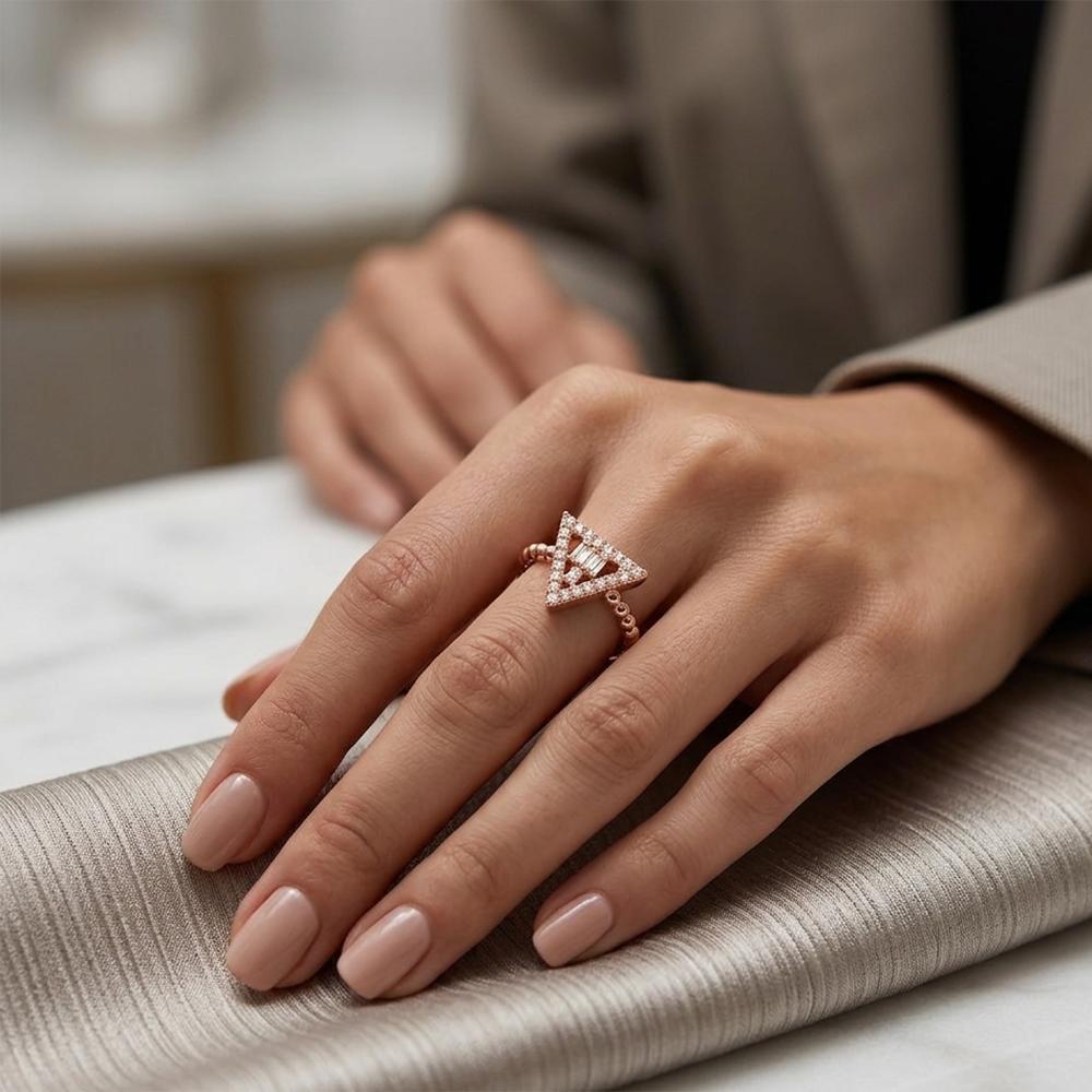 The99Jewel Rose Gold Plated American Diamond and Brass Adjustable Ring