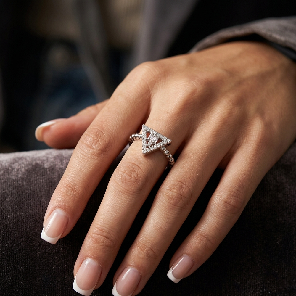 The99Jewel Silver Plated American Diamond and Brass Adjustable Ring
