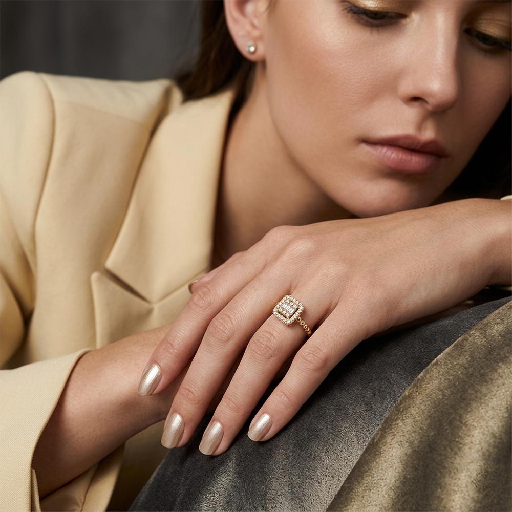 The99Jewel Gold Plated American Diamond and Brass Adjustable Ring