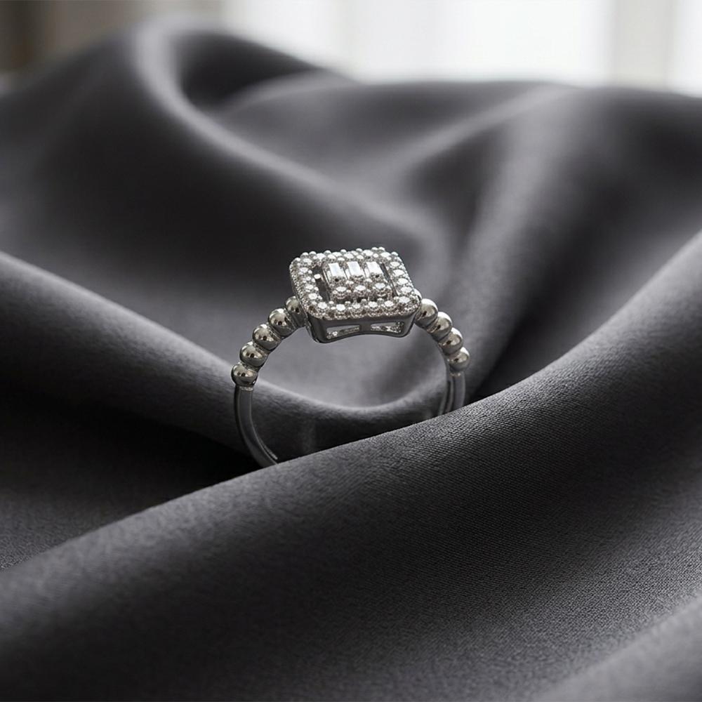 The99Jewel Silver Plated American Diamond and Brass Adjustable Ring