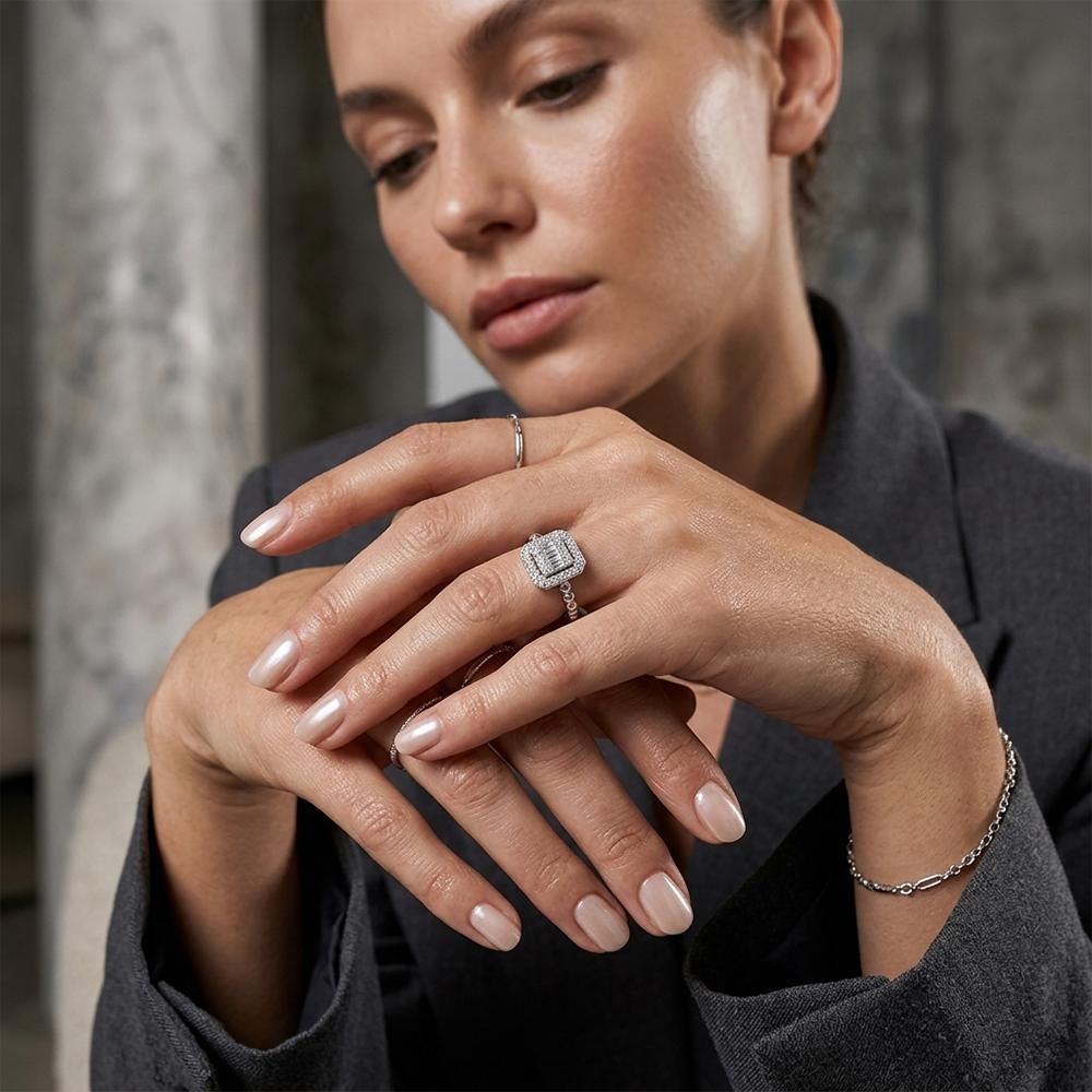 The99Jewel Silver Plated American Diamond and Brass Adjustable Ring