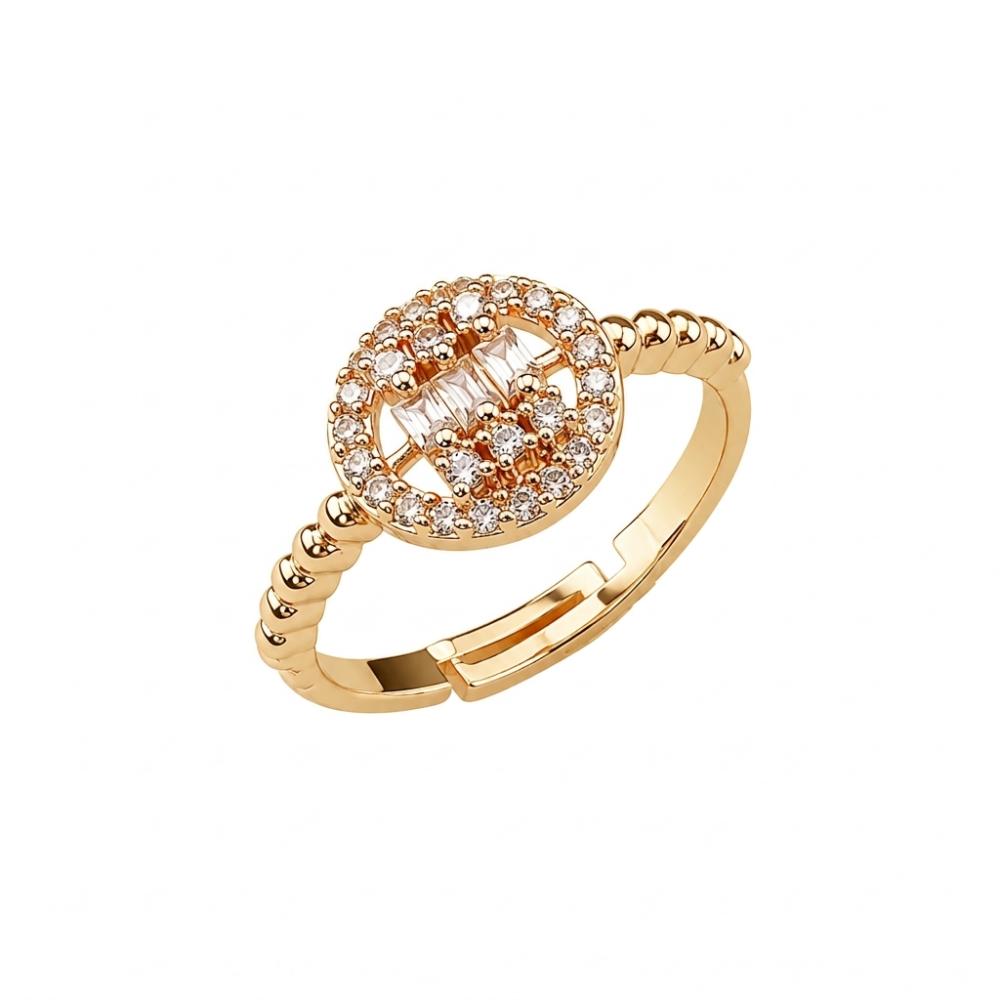 The99Jewel Gold Plated American Diamond and Brass Adjustable Ring