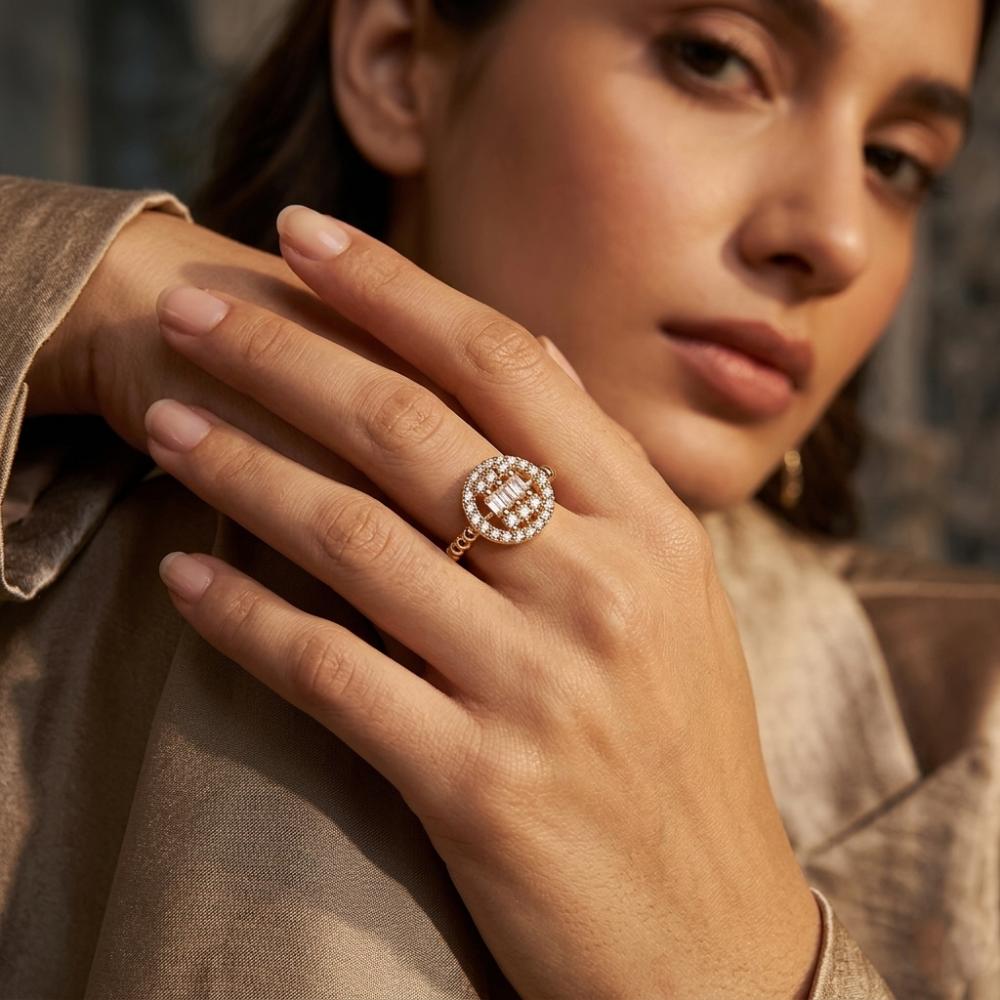 The99Jewel Gold Plated American Diamond and Brass Adjustable Ring