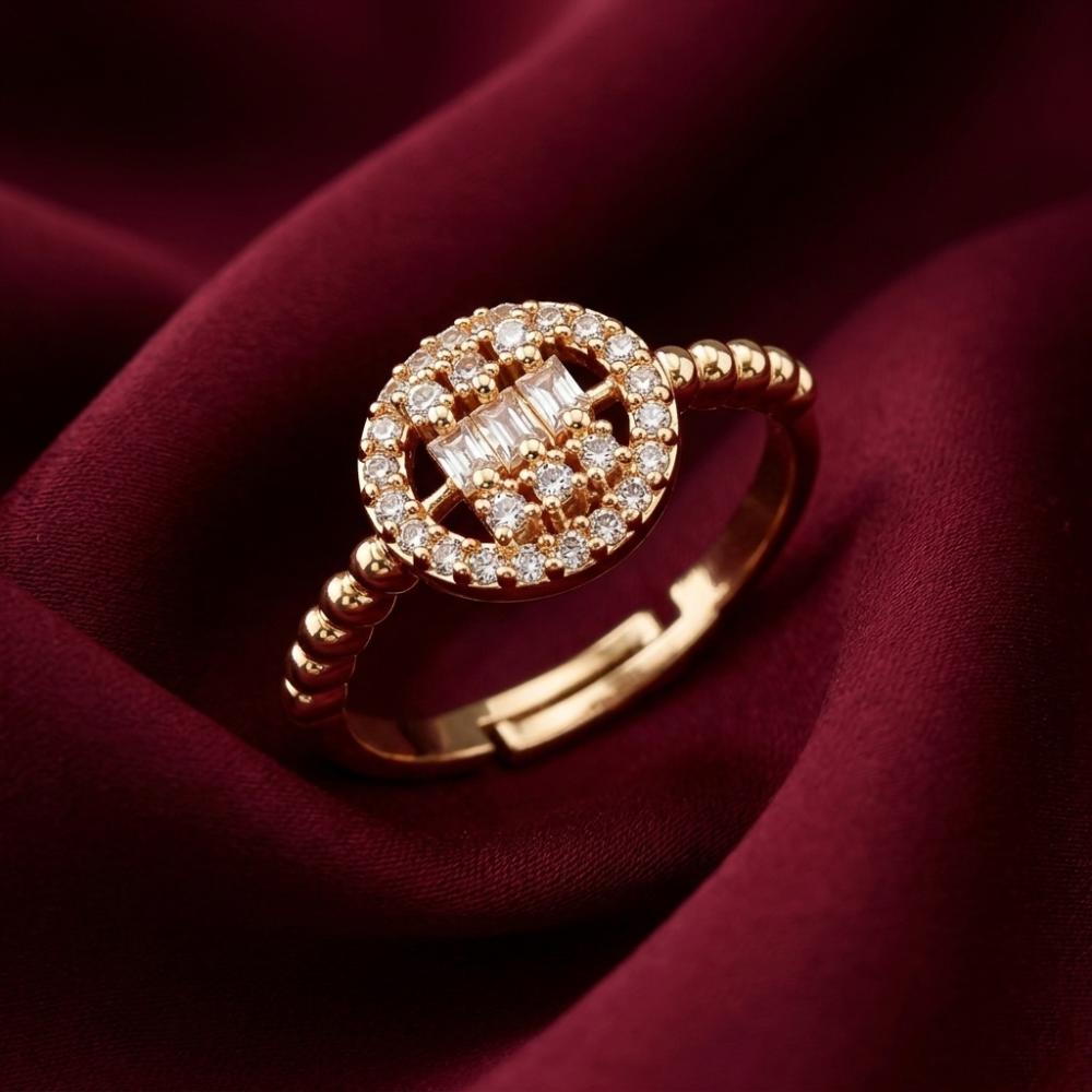 The99Jewel Gold Plated American Diamond and Brass Adjustable Ring