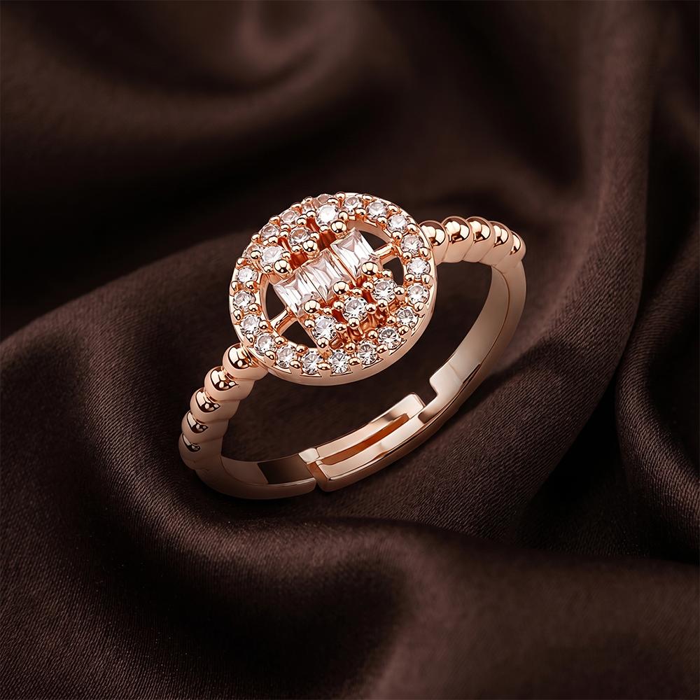 The99Jewel Rose Gold Plated American Diamond and Brass Adjustable Ring