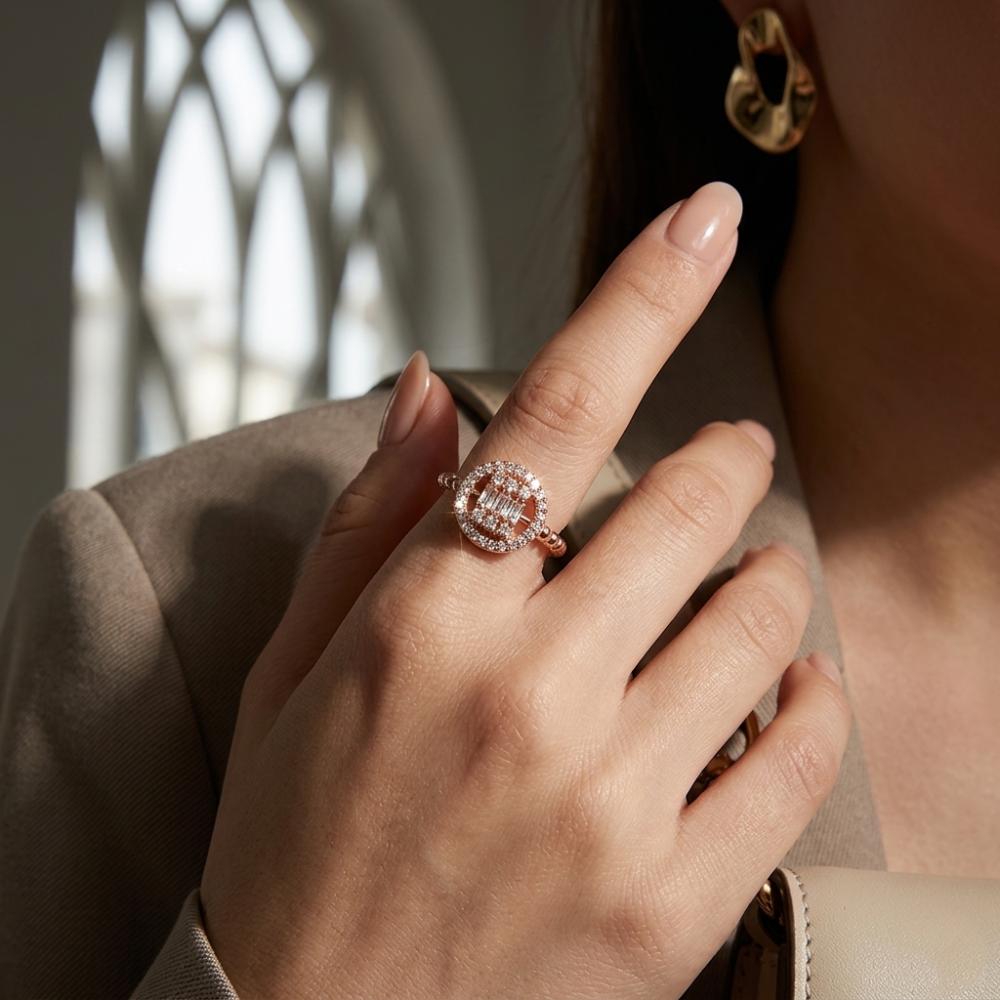 The99Jewel Rose Gold Plated American Diamond and Brass Adjustable Ring