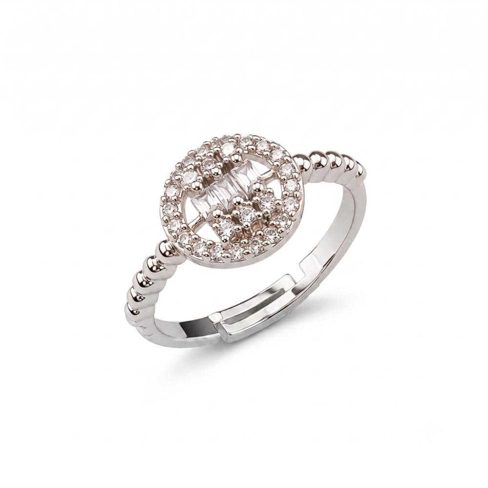 The99Jewel Silver Plated American Diamond and Brass Adjustable Ring